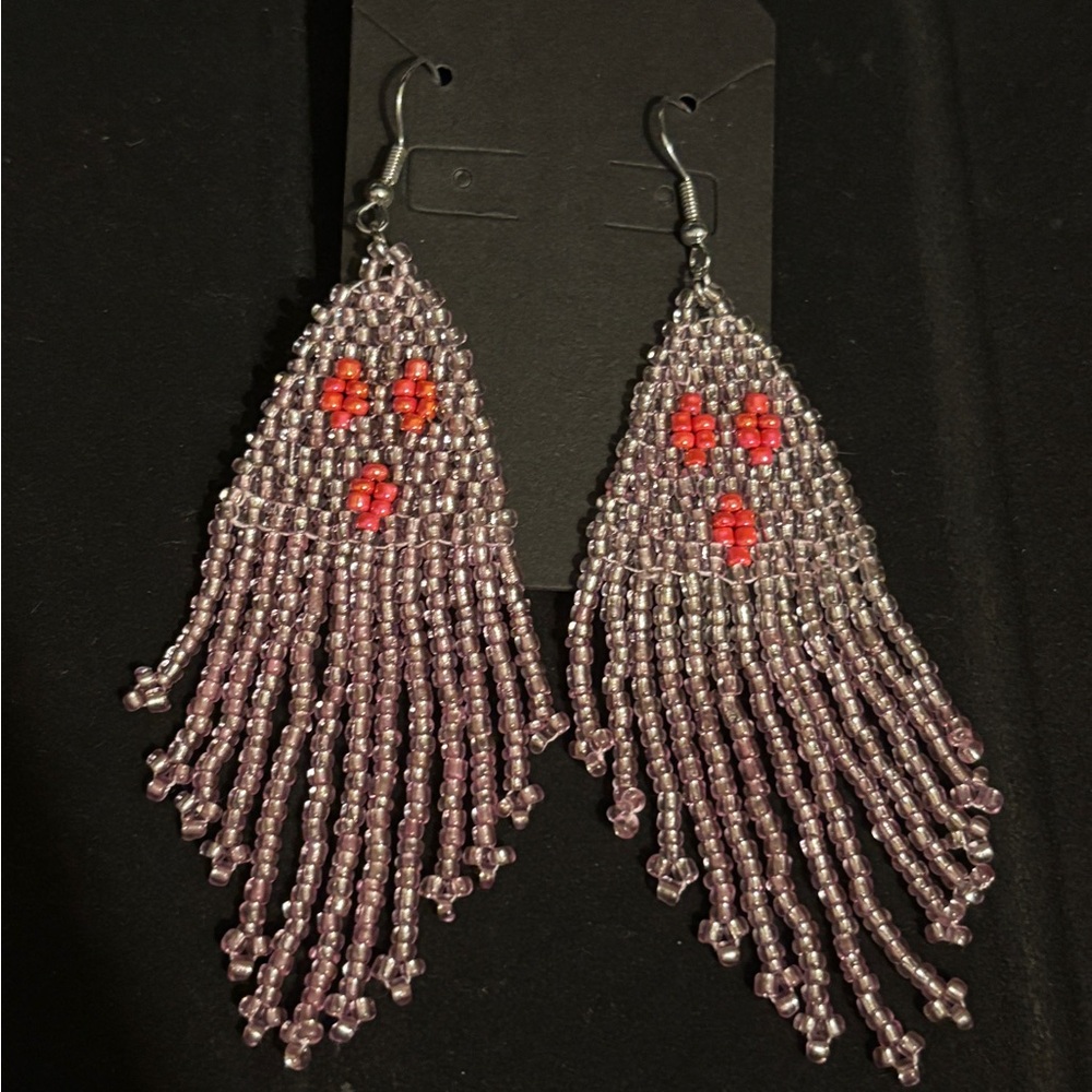 Beaded Ghost Earrings with Red Eyes